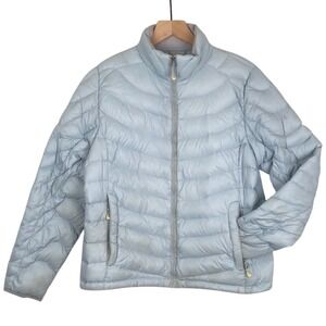 LANDS' END Packable Down Puffer Jacket Women's Sz M 10-12 Light Blue Full Zip
